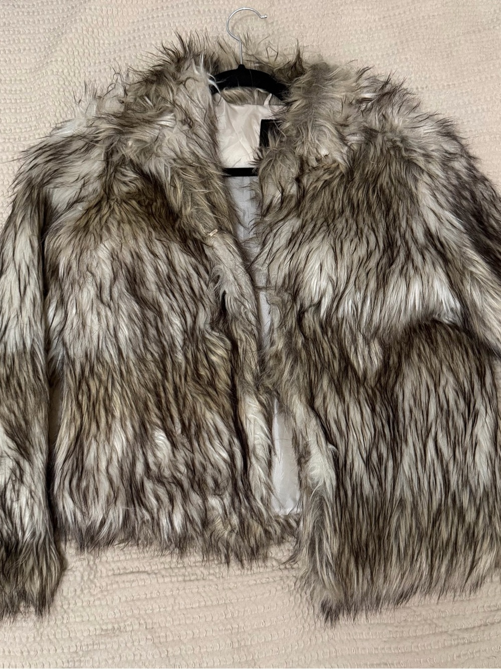 Fashion Nova Taupe & Gray Faux Fur Teddy Jacket